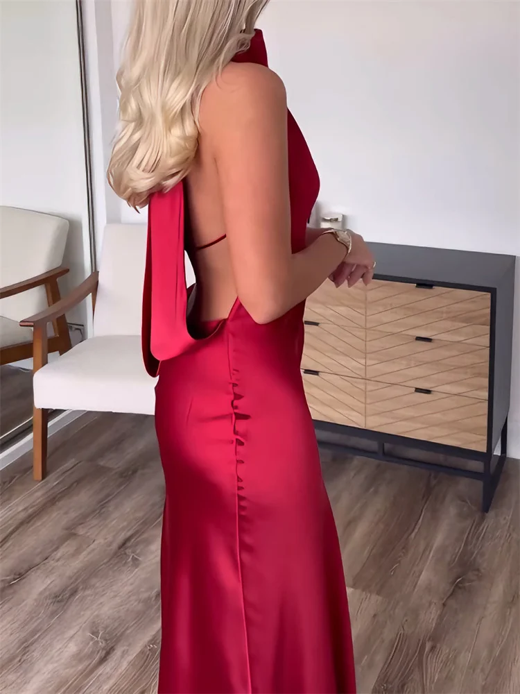 Tossy Moda Raso Primavera Abito Lungo Per Le Donne Backless Sottile Patchwork Solido Elegante Vestito Da Partito Vestiti Femminile Maxi Vestito 2026