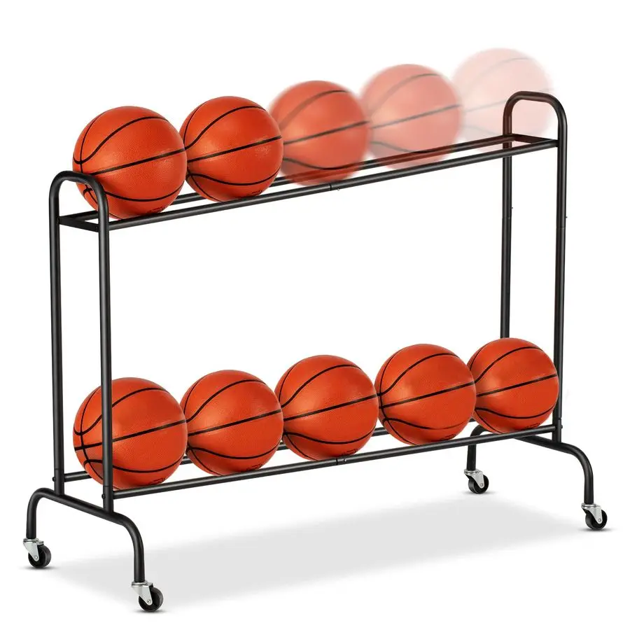 Basketball Rack Ball Storage Holder Tilt Basketball Shooting Training Rack, Garage Sports Equipment Organizer, Outdoor and Indoo
