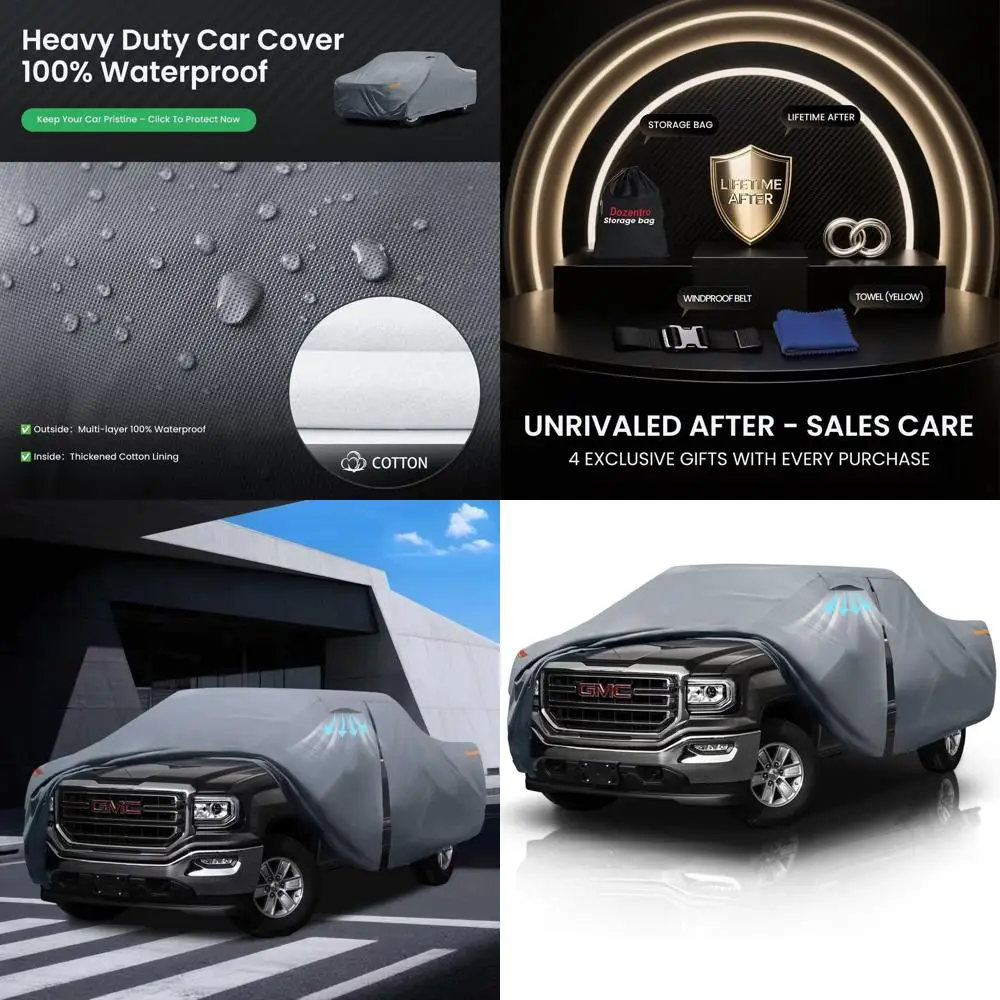 

Custom Fit Truck Cover 2002-2026 Double/Extended/Crew Cab Short Bed 5.7'-6.6', Waterproof All-Weather Car Tarp with Door Zipper
