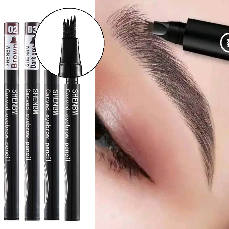 4 Fork Tip Eyebrow Pencil 4 Colors Natural Dark Brown Liquid Eye Brow Pen Long Lasting Waterproof Microblade Brow Pencil Makeup