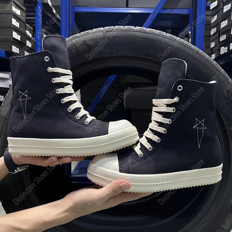 

Brand Men Shoes Casual High Top Women Sneakers Quality Black Ankle Boot Fashion Zipper Embroidery RO Luxury Canvas Shoes
