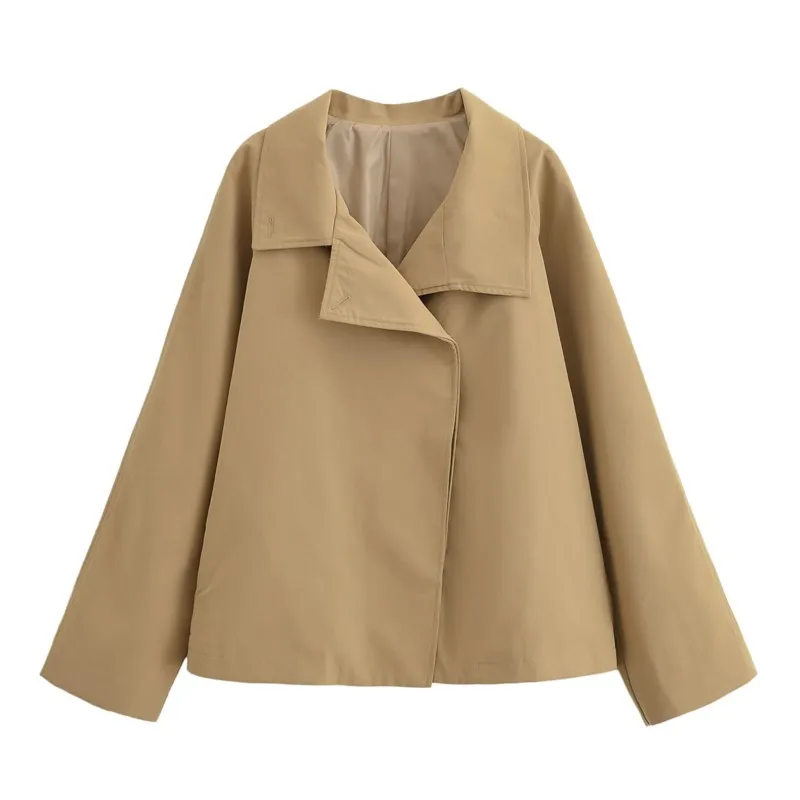 

Women Short Jacket with Flared Hem Autumn Casual Pocket High Collar Long Sleeve Women's Jacket Fashion Female Coats