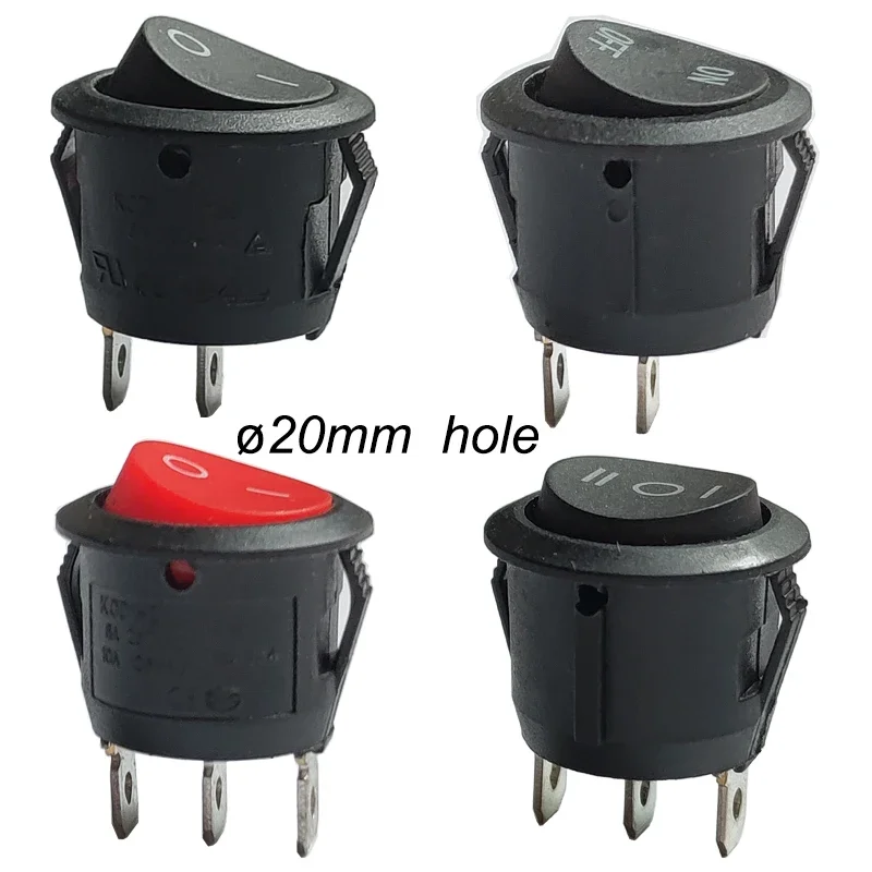 4PCS Dia.20mm Round Black Red 2Pin 3Pin 3A/250V 6A/125V Rocker Switch Seesaw Power Switch O- / ON-OFF