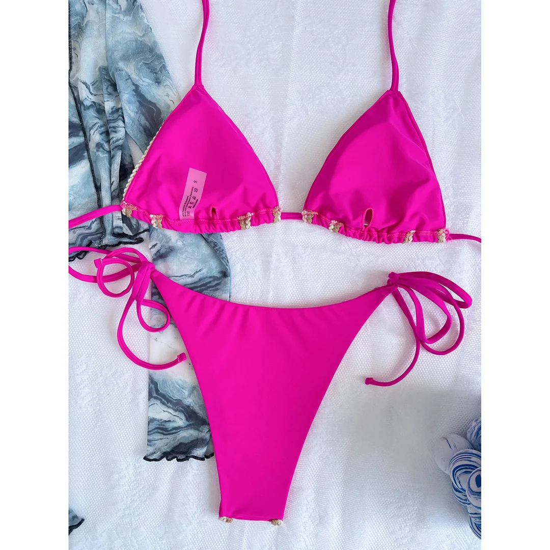 Sexy Splicing Neckholder-Bikini, brasilianischer Stil, Damen-Badeanzug, zweiteiliges Bikini-Set, Badebekleidung, Badeanzug, Damen-Bikini V4593G – Detail 29