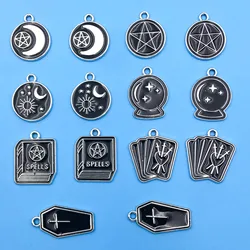 10/14pcs/pack Moon Star Cross Book Charms Enamel Alloy Black Magic Book Magic Ball Pendants For Jewelry Making Earring Bracelet