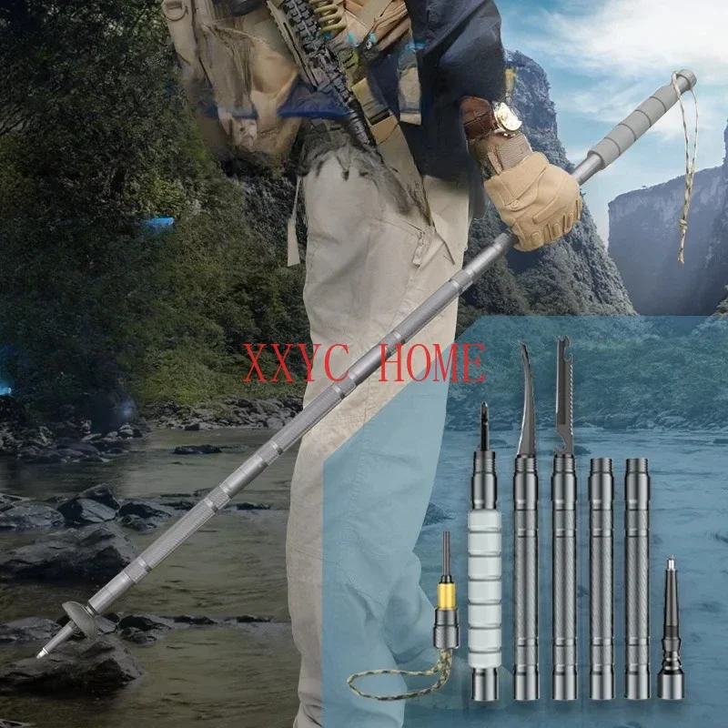 Trekking Stick Outdoor Self-defense Stick Field Survival with Knife Cane Hiking Climbing Crutches Equipment