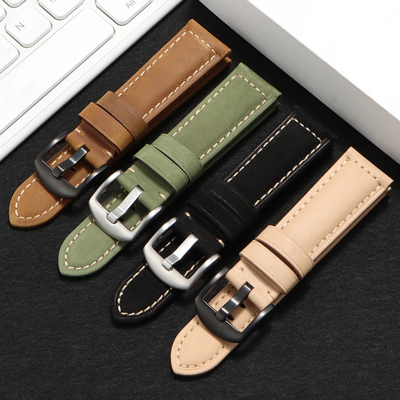 Vintage frosted leather watch band for SeaGull STREET series 849.27/811.32/818.9 Men's leather bracelet 22mm 24mm 26mm