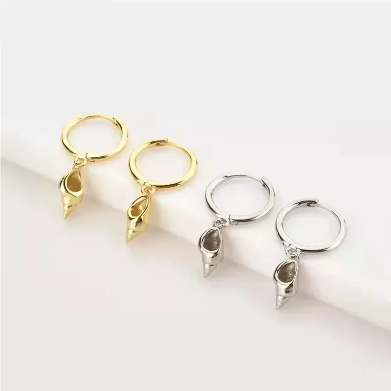 Vintage gold earring 925 sterling Silver Ear Needle Shell/Conch/Starfish Pendant Hoop Earrings for women Fashion Wedding Jewelry