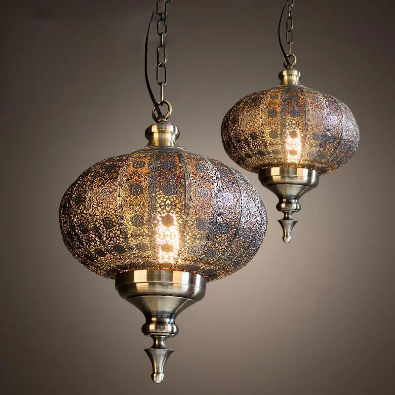 Wrought Iron Lantern Chandelier Lights for Southeast Asia Bar Cafe Industrial Restaurant Decor Creative Simple Bird Cage Light