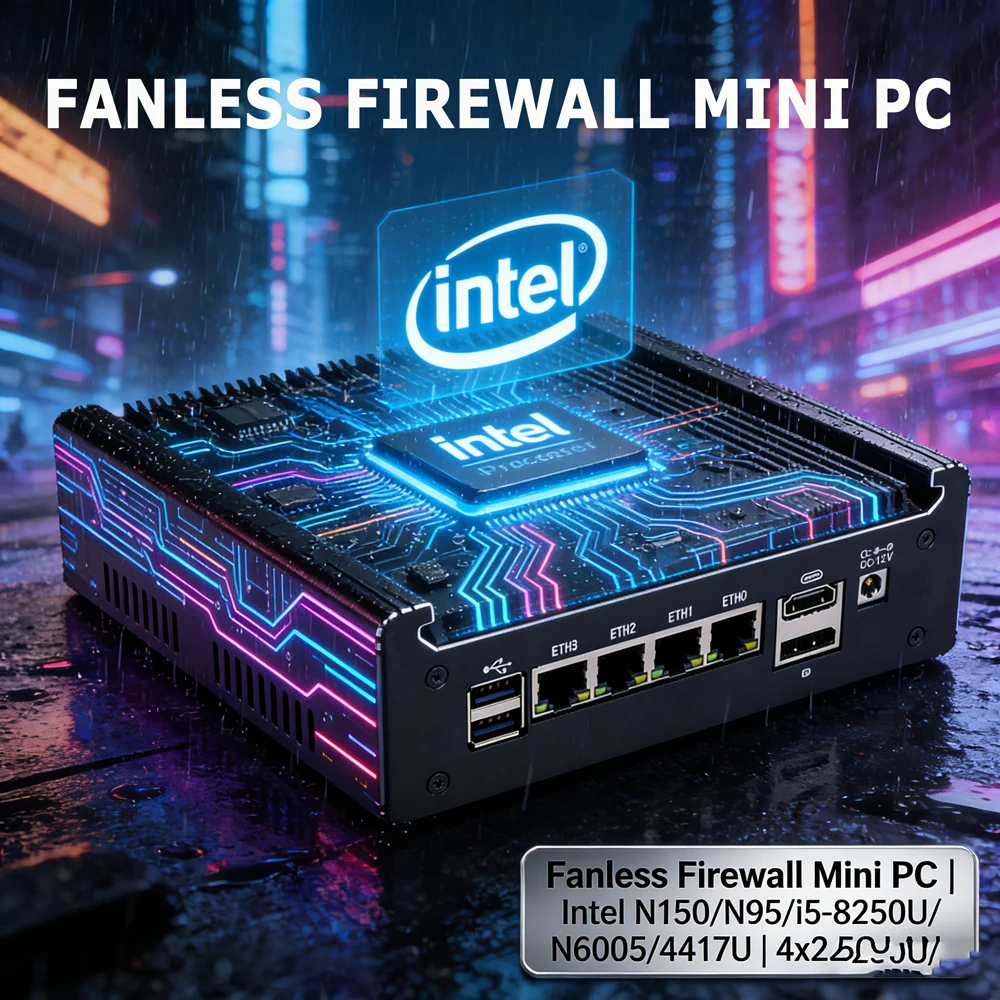 Intel N150 N95 Fanless Firewall Mini PC Core i5-8250U N6005 4417U 4x2.5G LANs Home Server DDR4 NVMe Type-C pfSense OPNsense