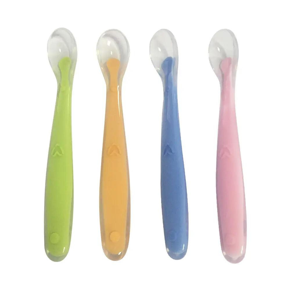 

4Pcs Baby Silicone Feeding Spoon Infant Tableware Shallow Soft Head Spoon Safe Feeding for Starting Solids Pink Green Blue