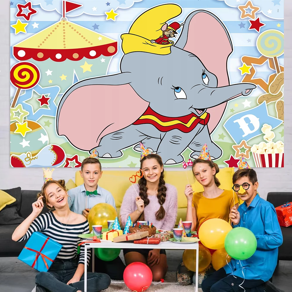 Dumbo Theme Circus Carnival Stage Blue Elephant Boys Birthday Party Decor Baby Shower Photo Booth Photo Photography Background