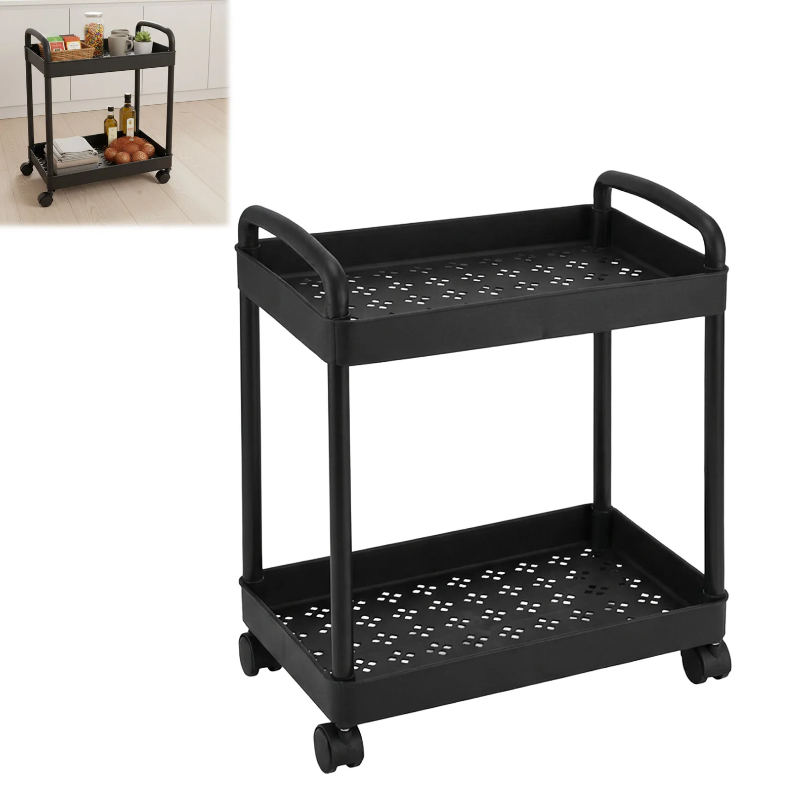 Image of Abnehmbarer Snack-Aufbewahrungswagen mit Rollen, mehrstöckiger Organizer-Wagen aus Kunststoff für Haushalt, Küche, Bad und Schlafzimmer.