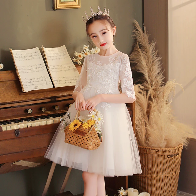 Fashion little girl white graduation dresses