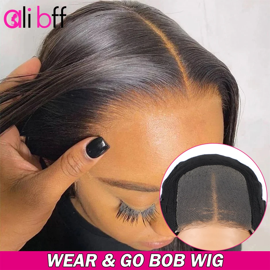 Prebleached Knots Wear Go Wig Human Hair Ready To Wear Straight Glueless Preplucked Human Wigs Ready To go Pre Cut Lace Bob Wig