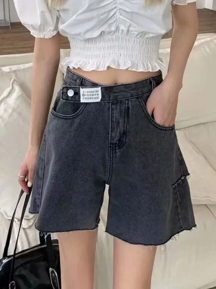 Feynzz\'s Gradient Hot Girl Denim Shorts Women\'s Summer Niche Sweet And Cool Loose High Waist A-line Wide-leg Five-point Pants