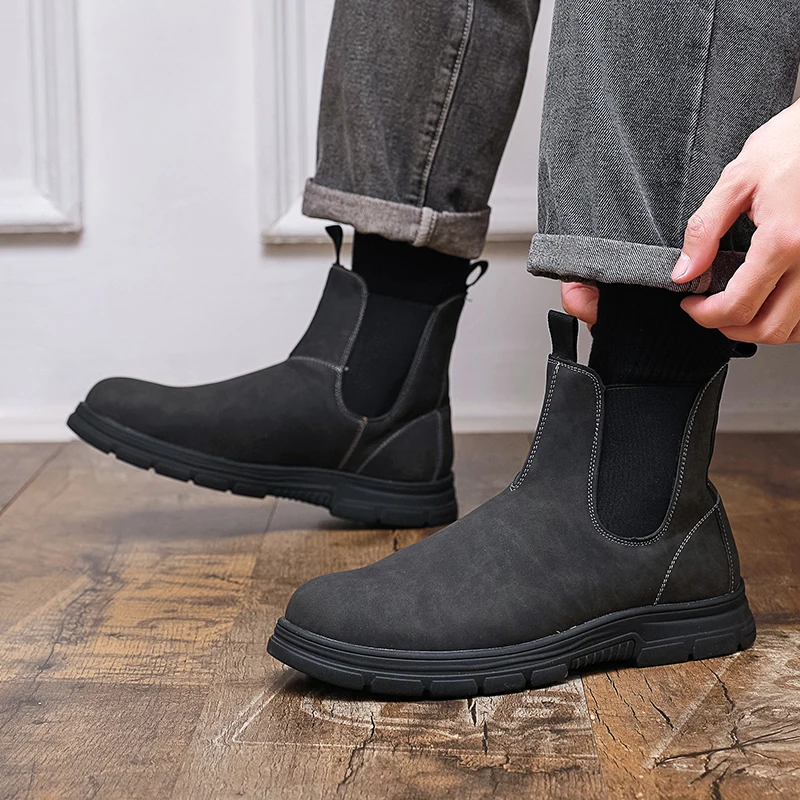 Botas de Hombre con Suela Gruesa y Punta Redonda, Botas Chelsea Clásicas y Profesionales para Negocios, Tallas 38-46