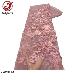 African 3d Flower Lace Nigerian Sequins Embroidery French Tulle Fabric for Party Dress NXW-831