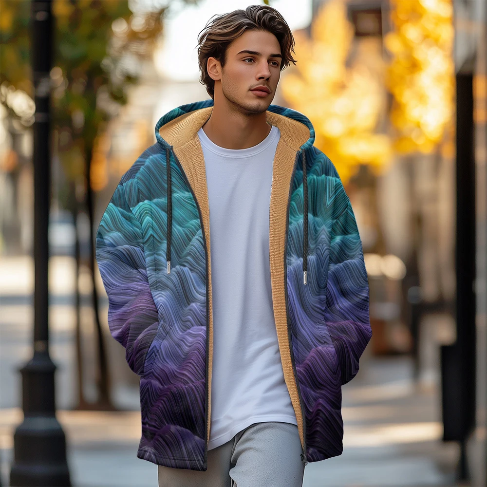 

Man winter clothing, New in Down Coats, new Color wavy line design cotton-padded jacket clothing, feather print pocket zipper