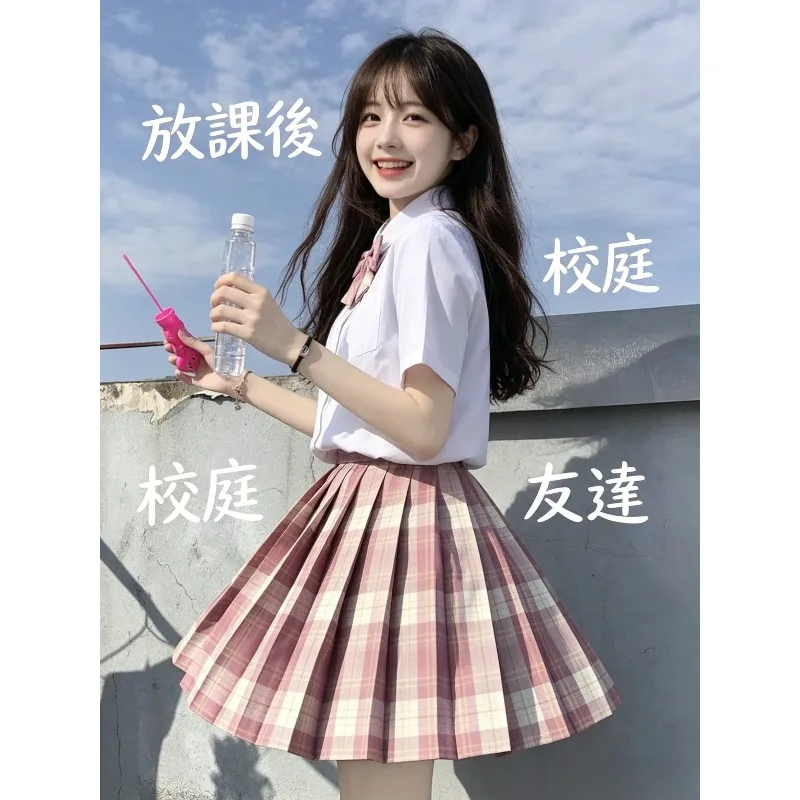 

Japanese JK Uniform Full Set Embroidery Blouse Gentle Cut Plaid Pleated Skirt with Bow Tie School Style Graduation Daily Outfit