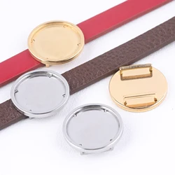 5pcs stainless steel fit 20mm cabochon slider base setting trays gold black diy leather bracelet bezel blanks