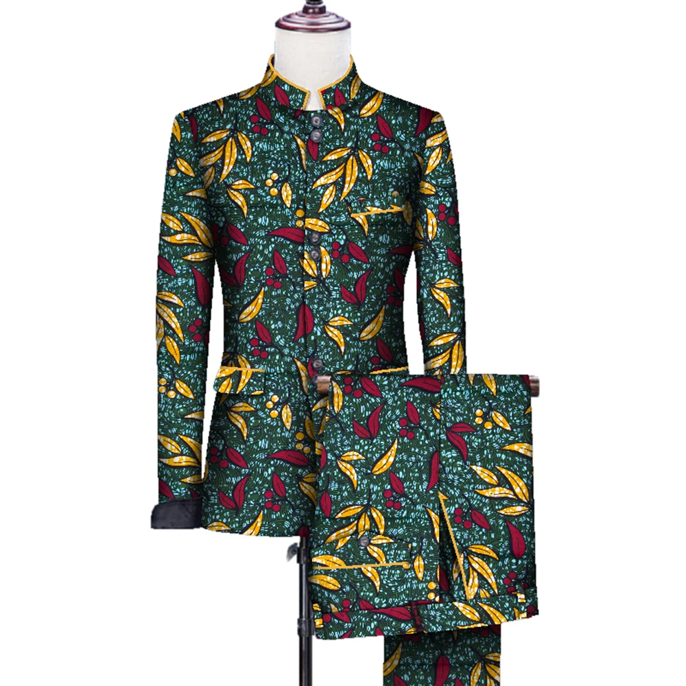 2 Pieces Set African Clothes for Men Wedding Party Fancy Blazer Suit Bazin Rich Jacket Tops and Pant Set African Clothing WYN705