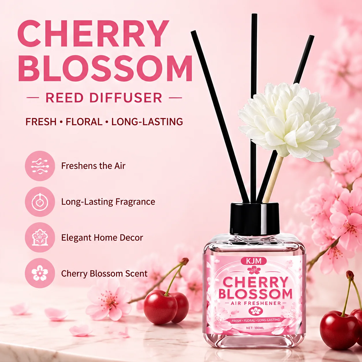 Fragrance Diffuser Cherry Blossom Air Freshener Car Home Aroma Decor Long Lasting Scent Deodorizer For Bedroom Bathroom Space