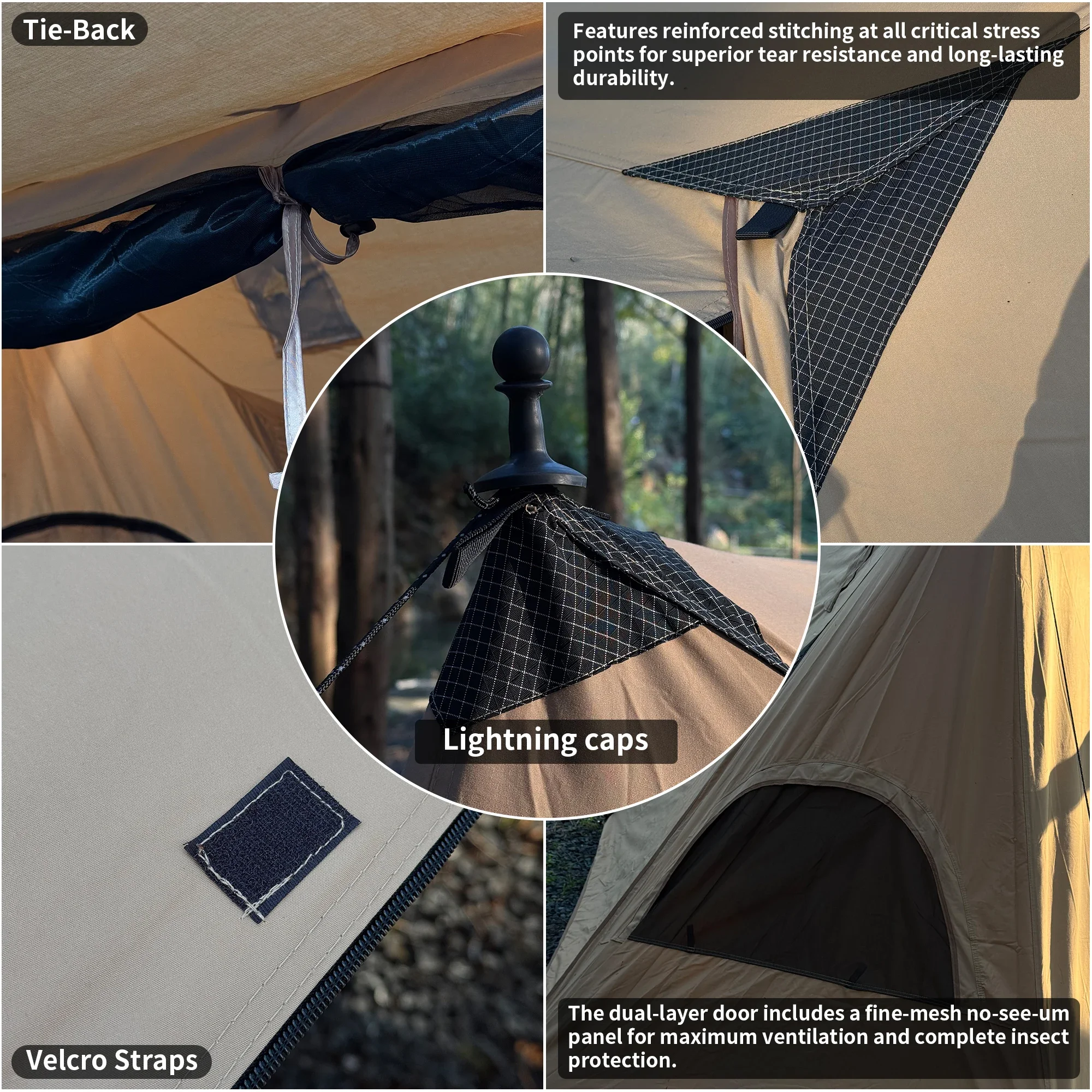 خيمة جرس سداسية تتسع لـ 4-6 أشخاص من Tenplay، خيمة تخييم من القماش القطني مع مقبس موقد مقاوم للماء بباب مزدوج خيمة خارجية للتخييم