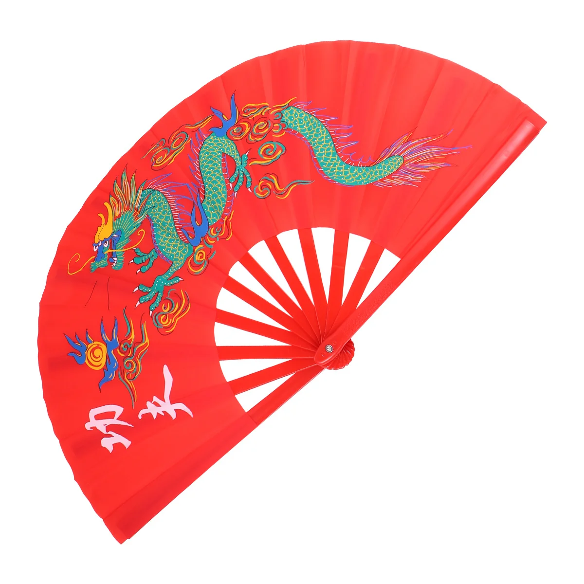 

DONFAMDS Colored Dragon Fan Red Plastic Kungfu Martial Arts Stage Prop 64cm x 34cm Decorative Performance Accessory