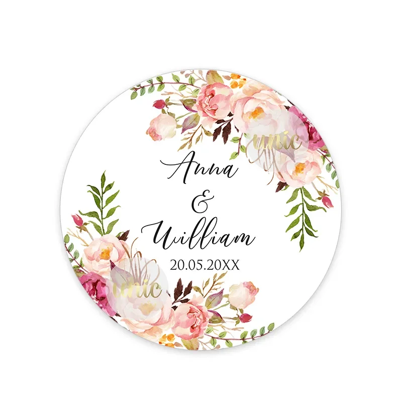 Etiqueta de círculo redondo personalizado adesivos, adesivos personalizados para casamento, chuveiro nupcial, batismo, bar de comunhão, mitzvah