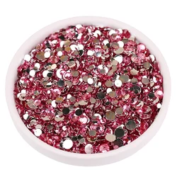 2mm-6mm,5 dimensioni, colore rosa caldo rotondo Non Hotfix Glitter Bling argento Flatback strass colla su perline Nailart gemme per unghie fai da te