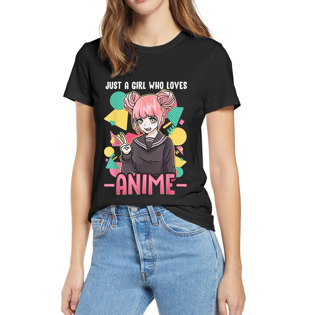 

100% Cotton Anime Shirts For Girls Just A Girl Who Loves Kawaii Women Casual Novelty T-Shirt Harajuku Tee Fashion Summer Shirt