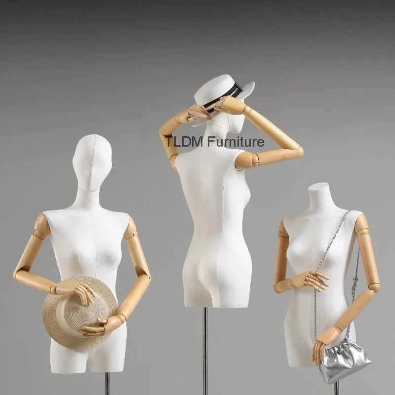 

Women's Half Body Dress Form, Korean Style Square Shoulder with Adjustable Head and Hands for Garment Display Mannequins JT40M
