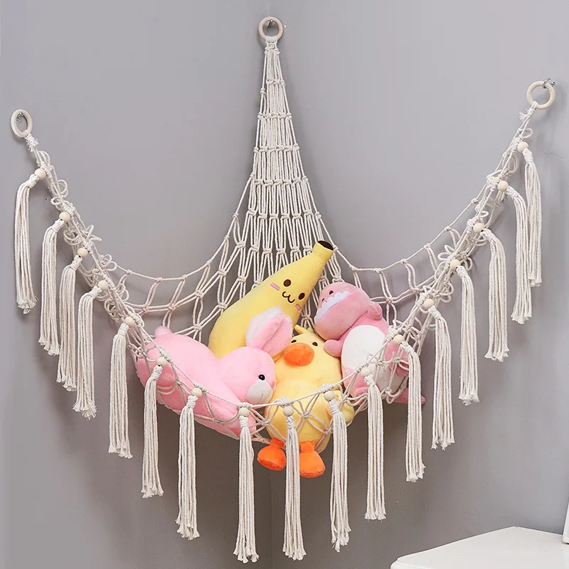 Stuffed Animals Toys Hammocks,Kids Toys Storage Organizer ，Space Saving，Colorful Cotton Rope Net For Decorate Children's Rooms