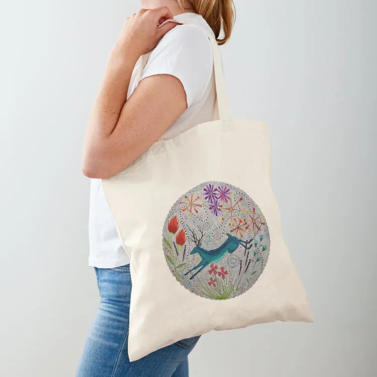 Blue Deer Jumping for Joy! Tote Bag Canvas Portable shopping bag Women's shopper Women's bags
