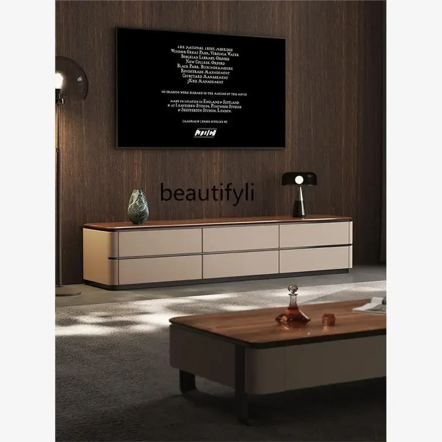 

N178 Italian storage locker living room floor light luxury walnut solid wood TV cabinet