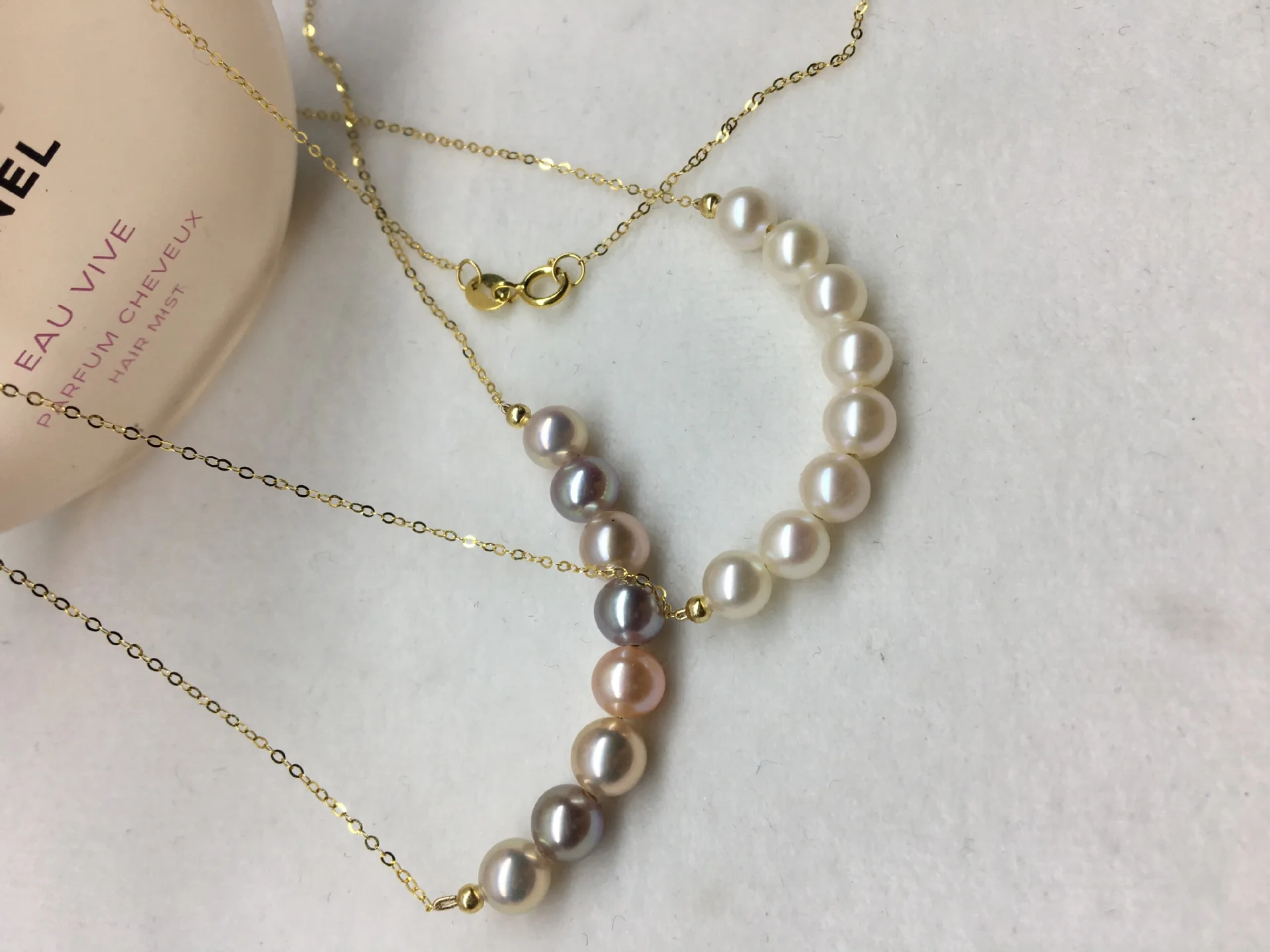 

5-6mm Natural Freshwater Pearl Necklace, 18K Gold Smile Chain 45cm, Delicate Everyday Layering Jewelry Gift