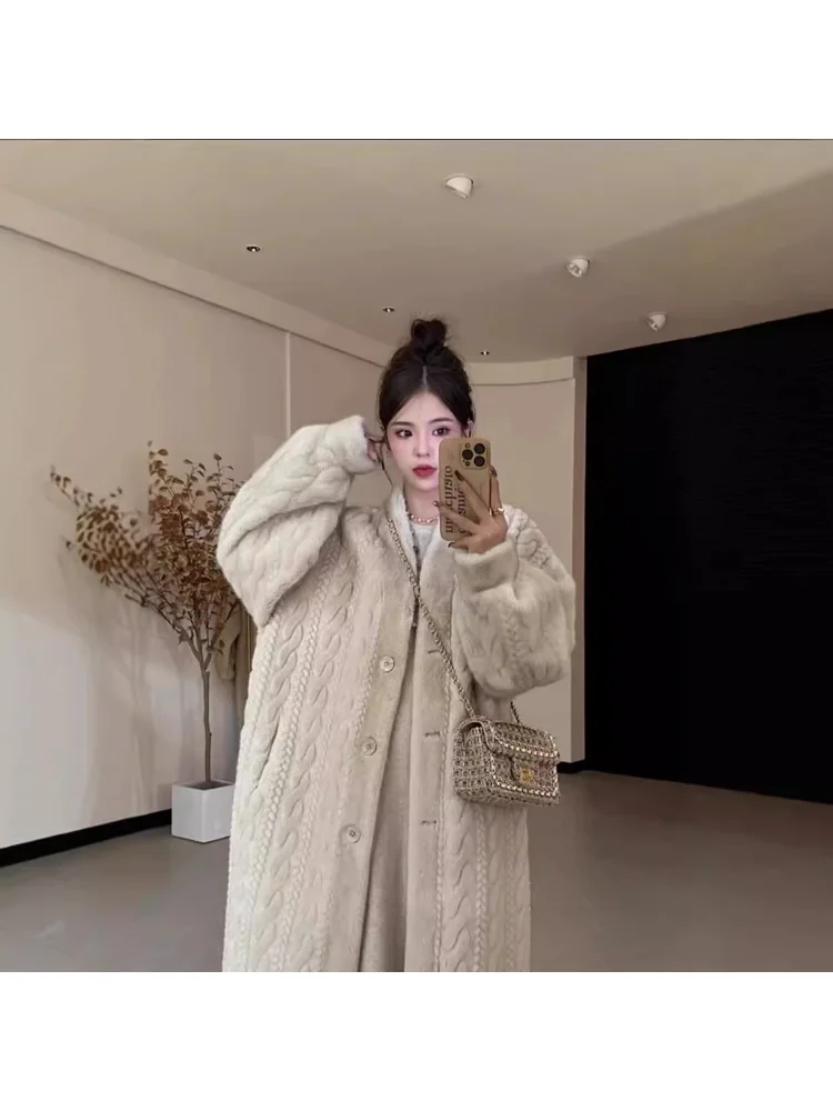 Autumn Winter French Gentle Romantic Artificial Fur Splicing Softness Fashion Button Comfort Simplicity Refinement Elegance Coat