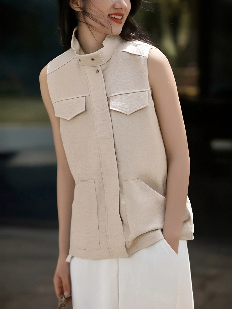 

Льняной женский жилет Chivirin: новая летняя модель с воротником-стойкой, средней длины, удобный крой, стильный дизайн