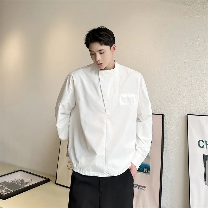 

Spring 2025 Men's Dstring Hooded Long Sve Pure Color irt Japanese Sle mat Design Casual Youth Faion