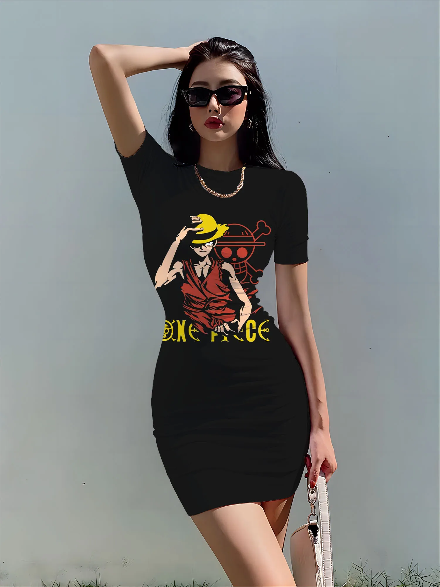 

Fashion One Piece New Zevity Summer Dress Women 2024 Dresses Sexy Cartoon Woman Sensual Y2k Bodycon New Monkey D.Luffy Women's