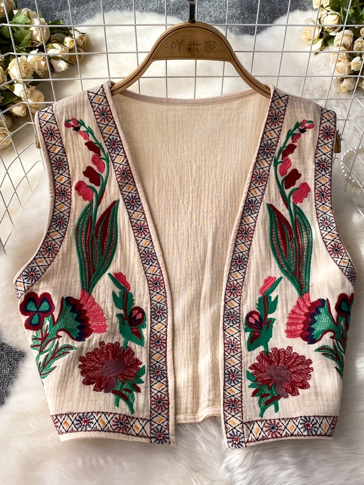 

Retro Ethnic Sle Embroidered V-Ne Waistcoat Casual Beach Vaion Top Women's Faion ort Outerwear Commute Sle