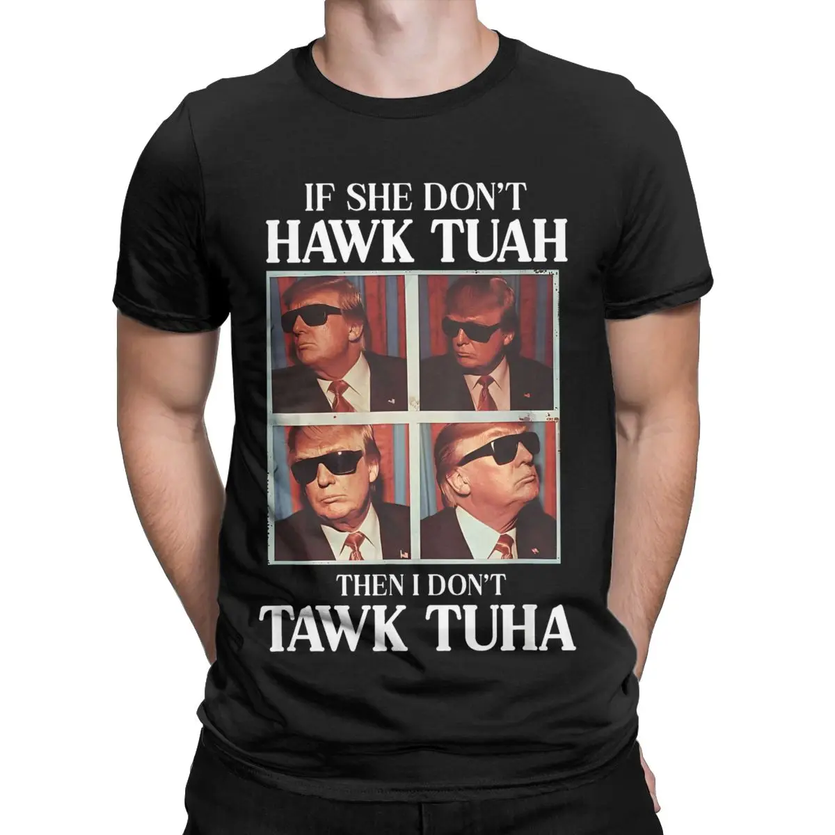 2024 Hawk Tuah Tush Men\'s T Shirts Donald Trump Funny Joke Vintage Tee Shirt Short Sleeve Round Collar T-Shirt Pure Cotton Gift