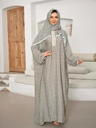 Arab New Ramadan Luxury Fashion Middle Eastern Muslim Large Women's Scarf One Piece Prayer Robe Fashion Printed Dress