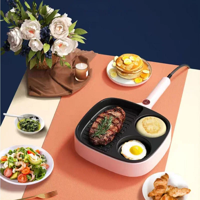 110V/220V 3-In-1 Home Multifunctional Breakfast Machine Hamburger Machine Fried Egg Steak pot Non-Stick Electric Frying Pan 900W