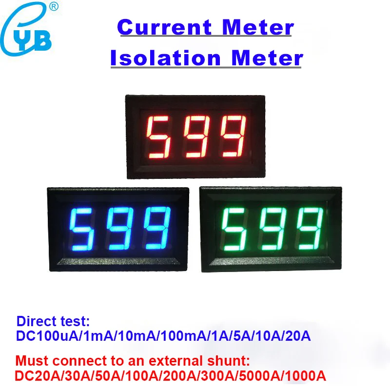 YB27C LED Digital Ammeter DC 10A 20A 50A 100A 200A 300A 500A 75mV mA Current Meter Monitor Ampere Gauge Amp Panel Tester 999 uA