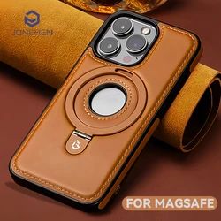 Luxury Magnetic Hidden Stand Ring Wireless Charge For Magsafe Leather Case For iPhone 12 13 14 15 16 17 Pro Max Hollow Cover