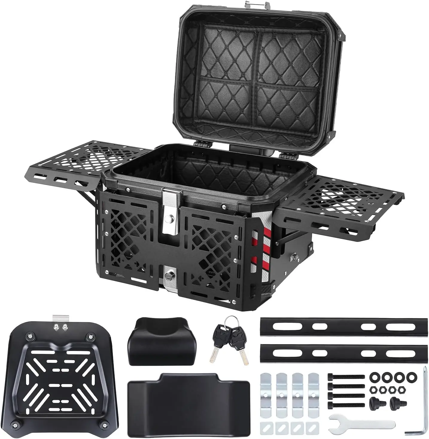 Motorcycle Top Case 45L, Universal Aluminum Alloy Trunk with Expandable Panels, Waterproof Black Lock Set
