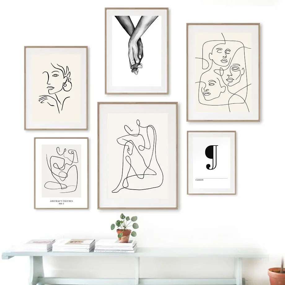 

Abstract Girl Figures Lines Shapes Hand Wall Art Canvas Painting Posters And Prints Wall Pictures For Living Room Salon Decor