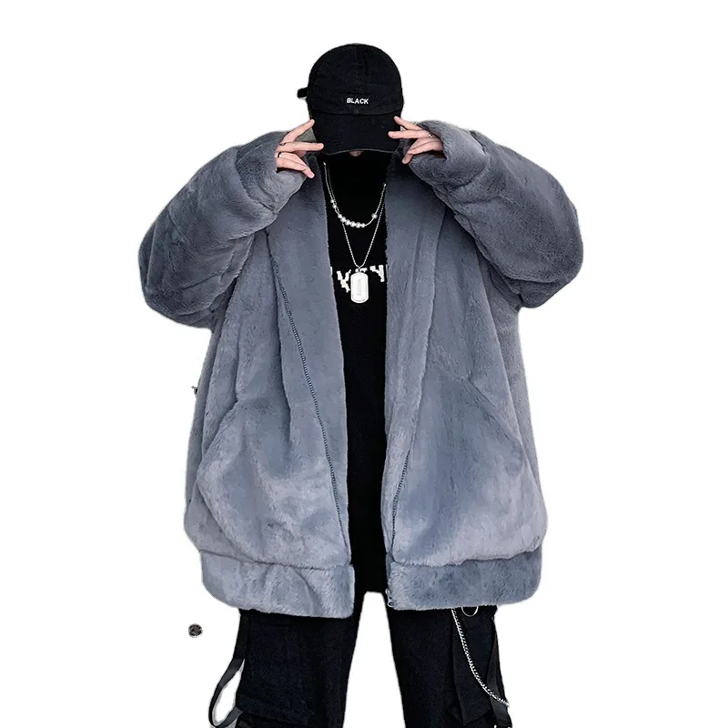 Streetwear Padded Jacket for Men Thickened Lamb Rabbit Wool Coat 2024 Winter Fashion Harajuku Fake Fur Jackets for Men Y2k